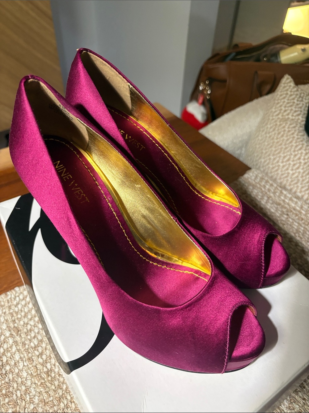 Nine West Fuchsia Satin Peep-Toe Pumps